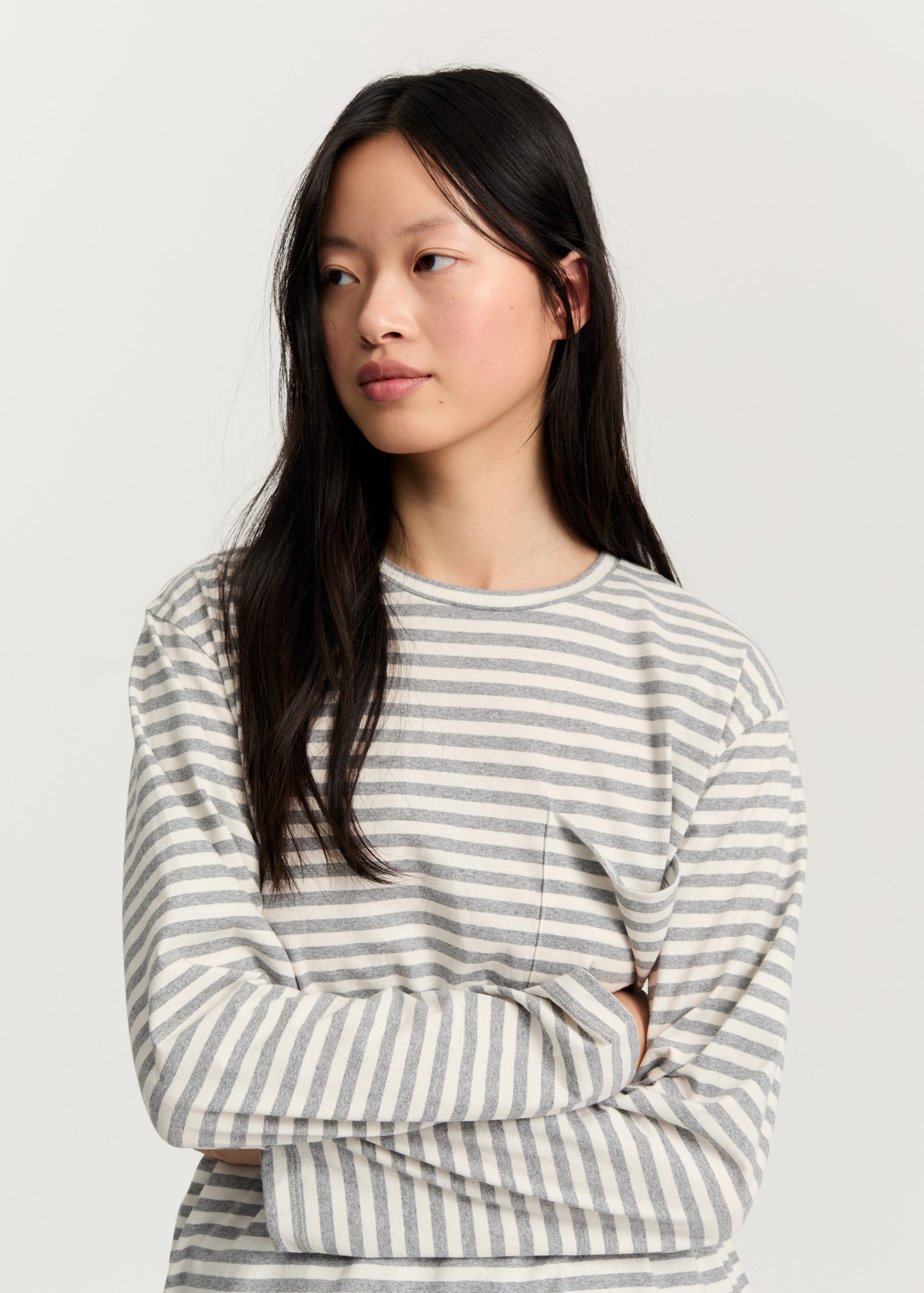 Circular long sleeve melange | Mix Grey Melange T-shirt aiayu