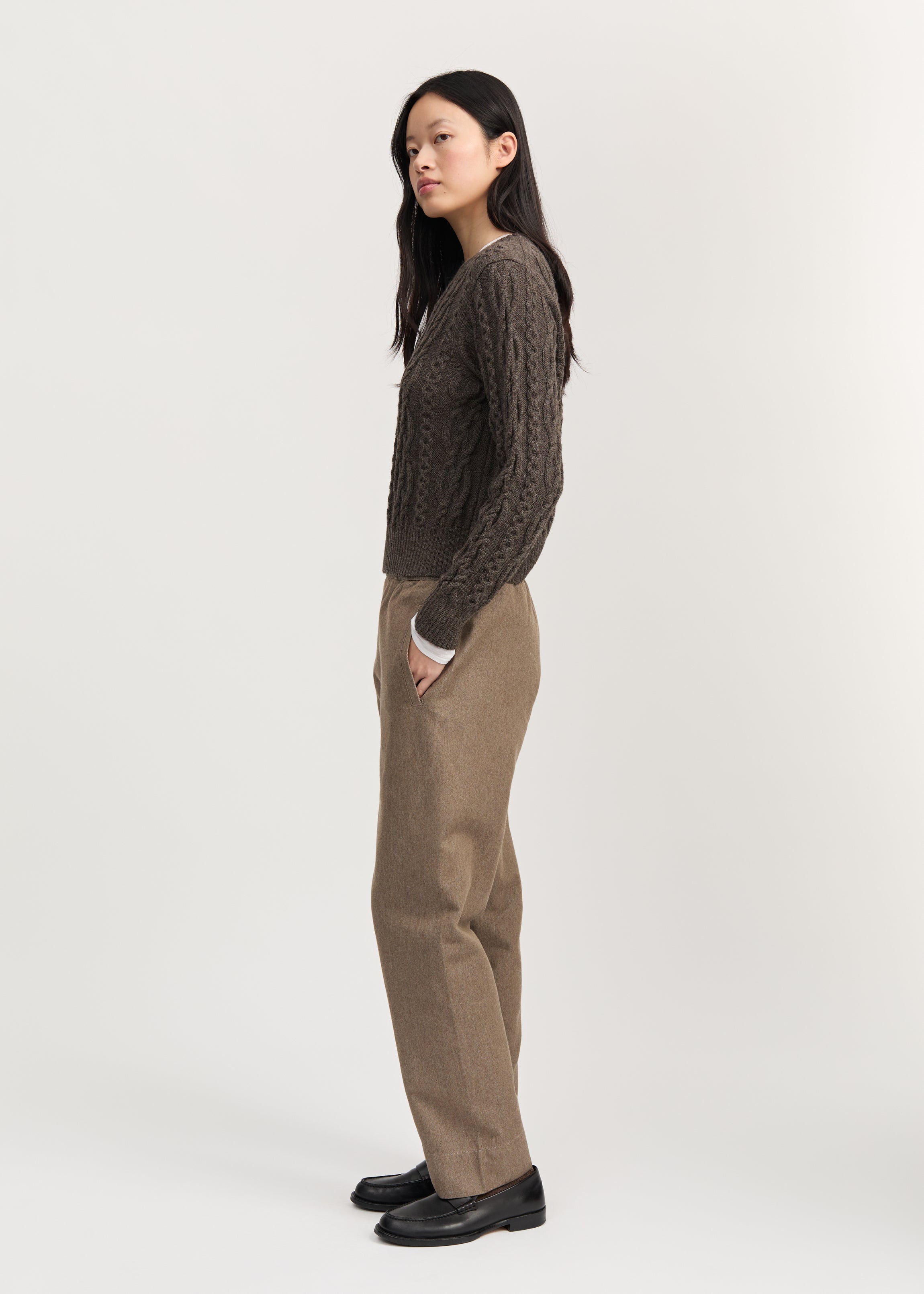 Coco pant twill | Smokey Brown Melange Pants aiayu
