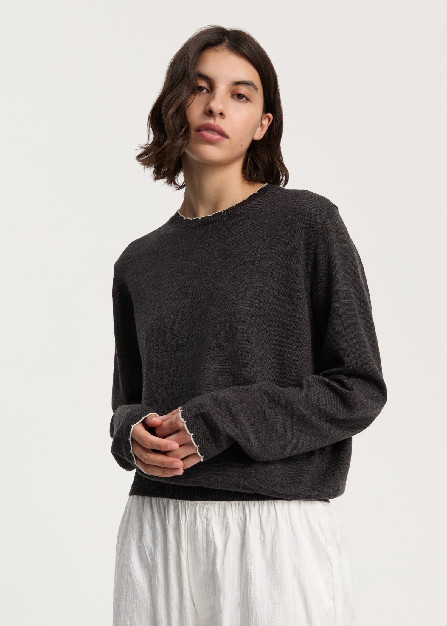 Isha sweater – pure merino wool | Dark Brown Melange Sweater aiayu