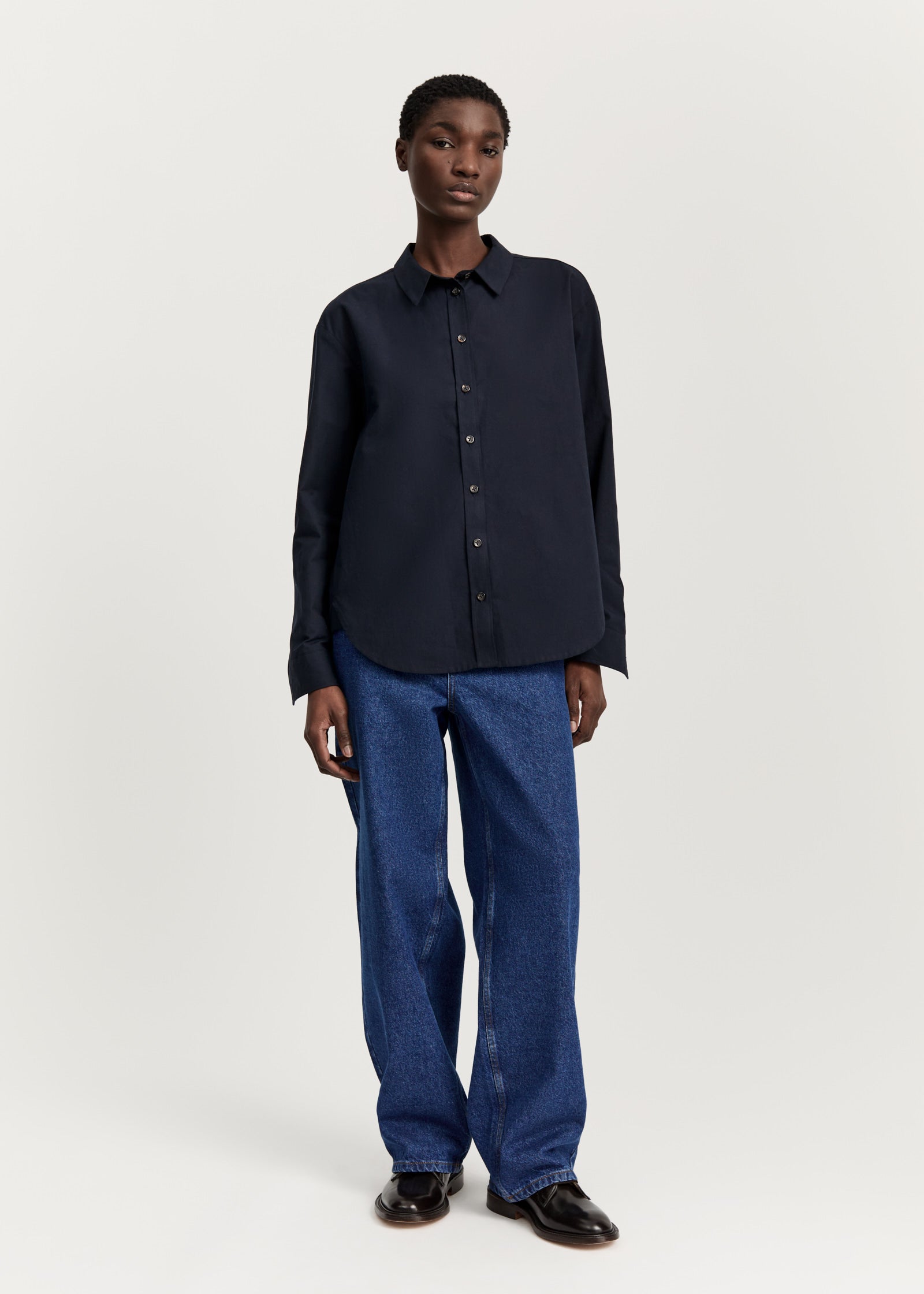 トップス Unfolk 2way detachable collar shirt Navy 61 2way detachable collar short sleeve stripe