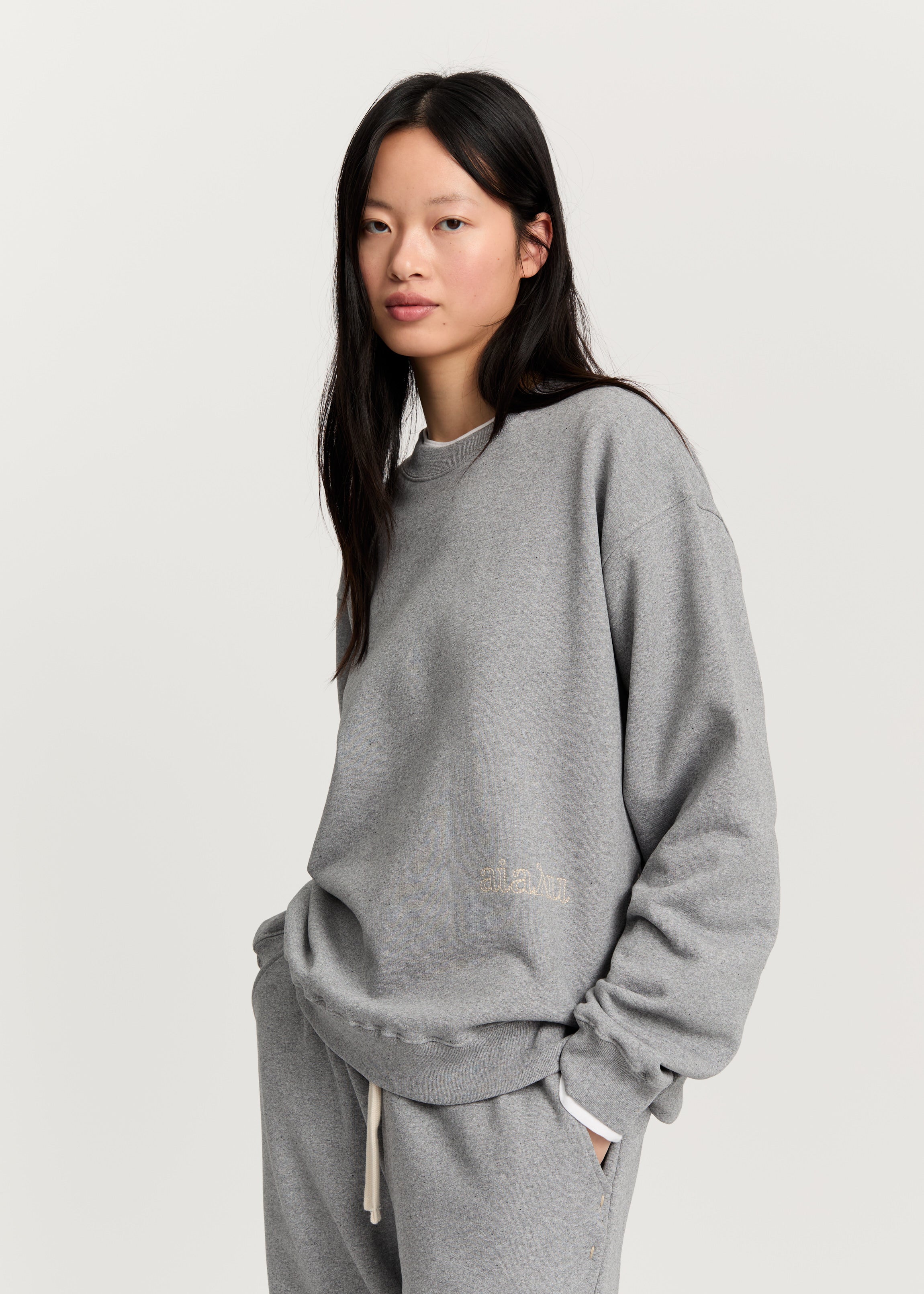 Stitched circular sweatshirt | Grey Melange Sweatshirt aiayu