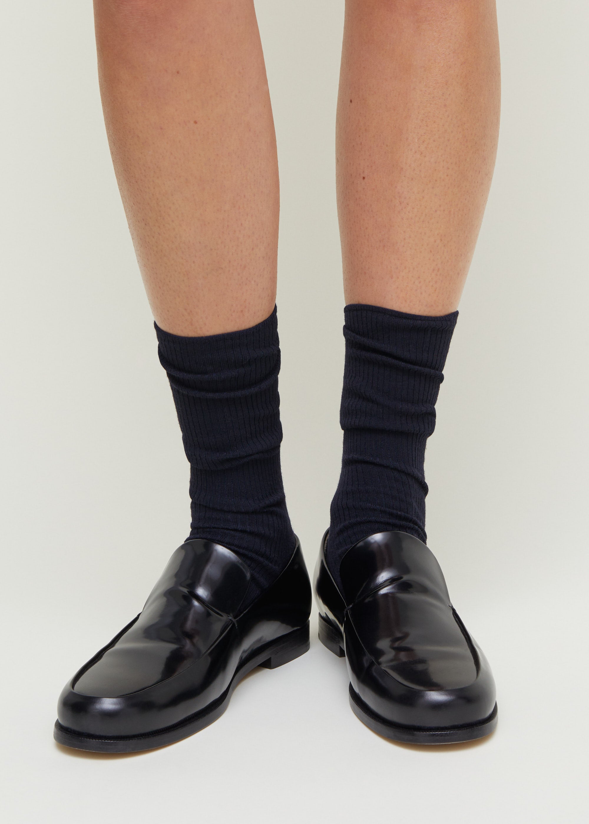 Wool rib socks | Navy Socks aiayu