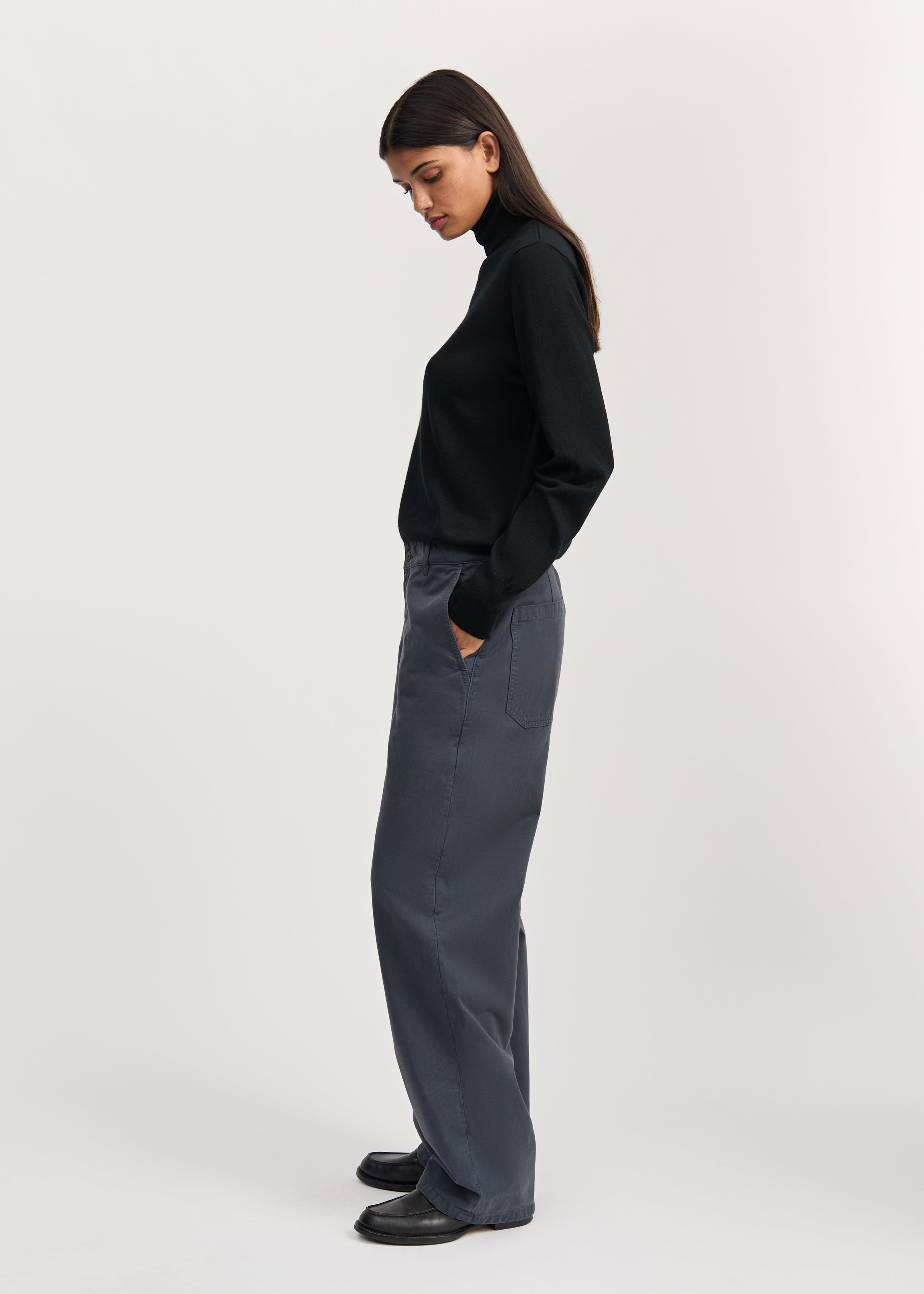 Carlo midwaist wide cotton | Washed Slate Pants aiayu