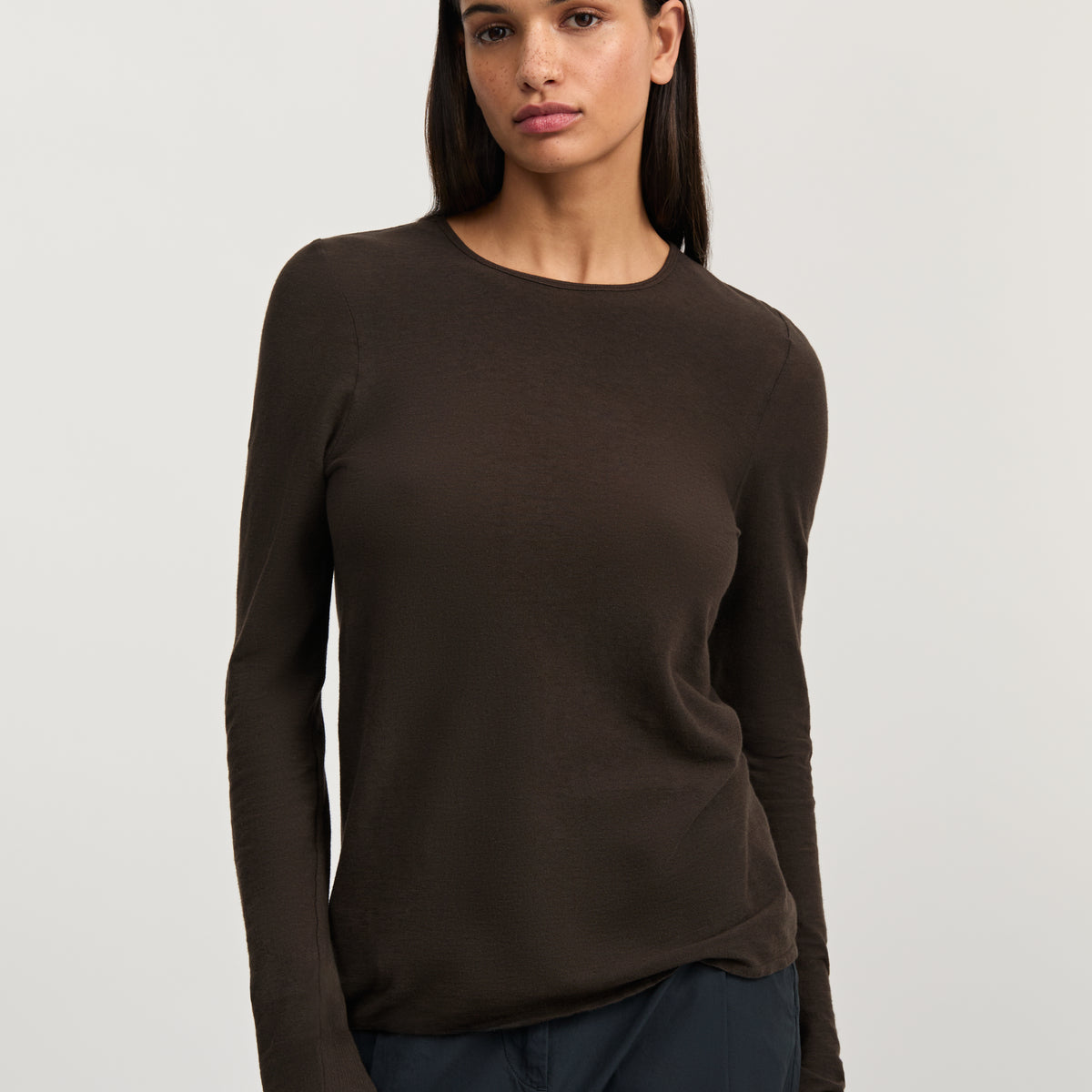 Gentle long sleeve – cotton cashmere blend | Dark Brown