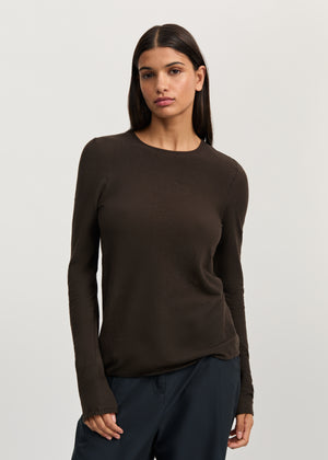 Gentle long sleeve – cotton cashmere blend | Dark Brown Blouse aiayu