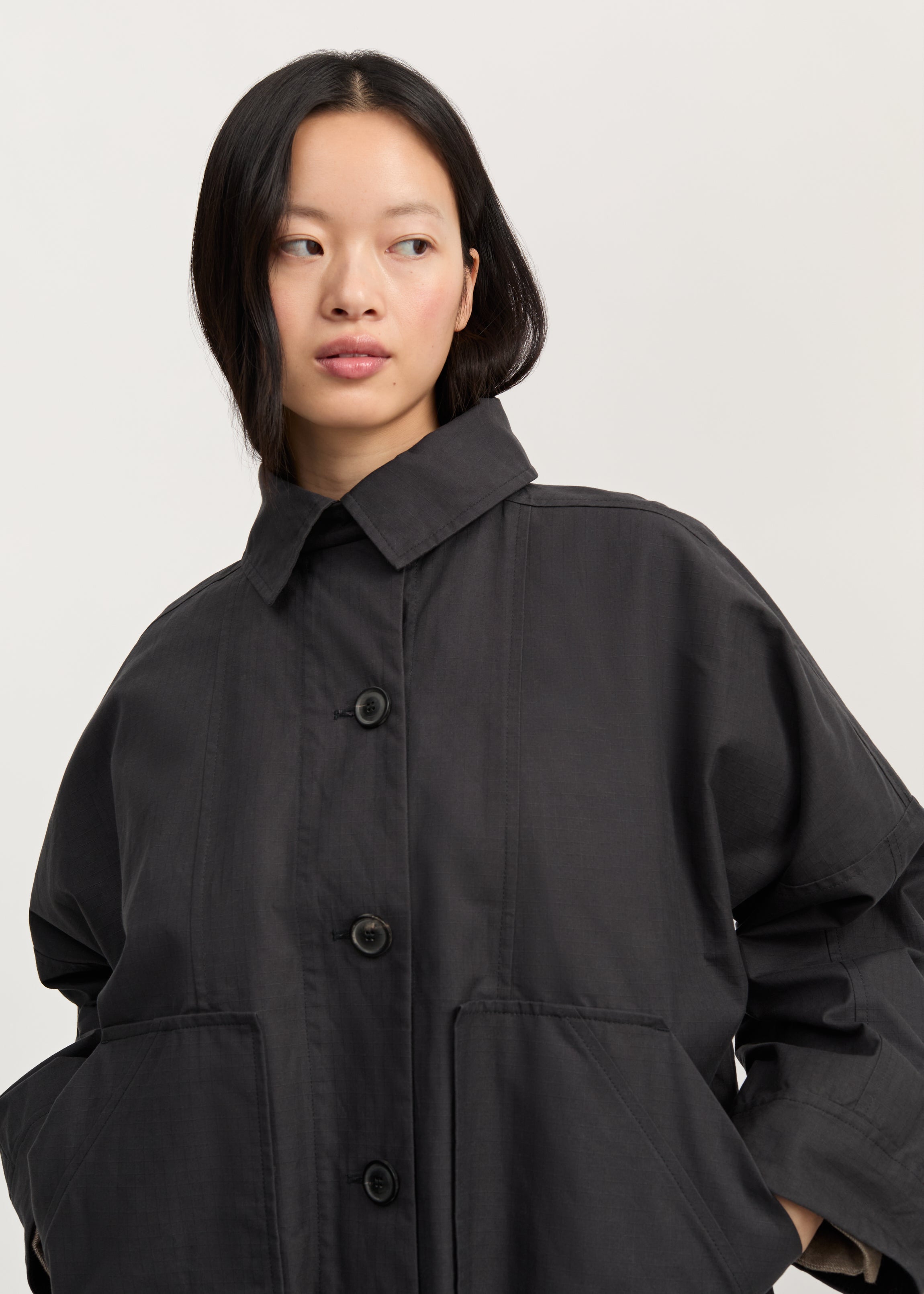 Jay coat ripstop oilskin silkwax | Antracite Coat aiayu