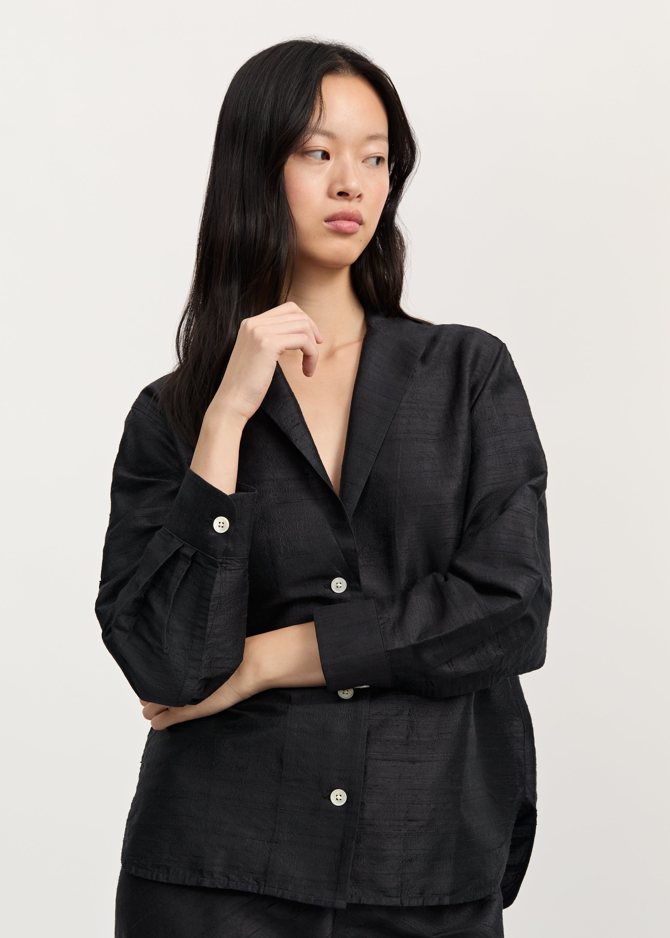 Makya shirt silk | Black navy Shirt Woven aiayu