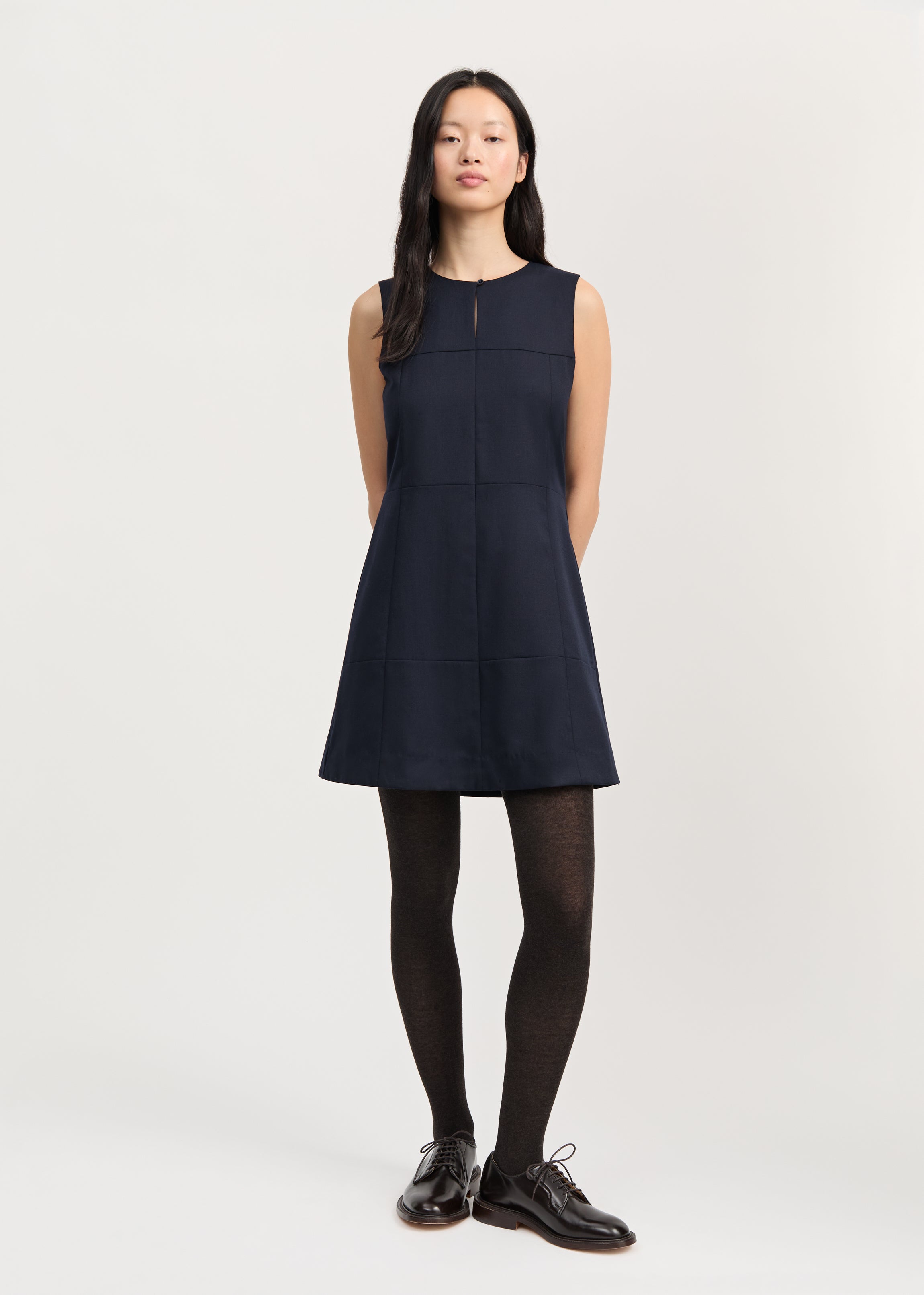 Martha mini dress fine wool | Black navy Dress aiayu