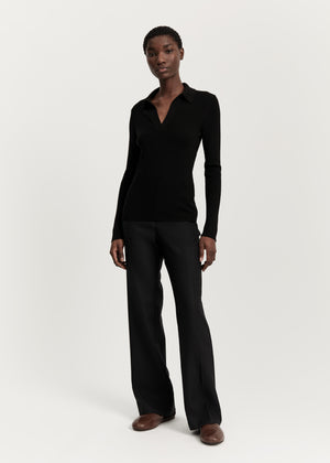 Noa polo blouse – pure merino wool | Black Blouse aiayu