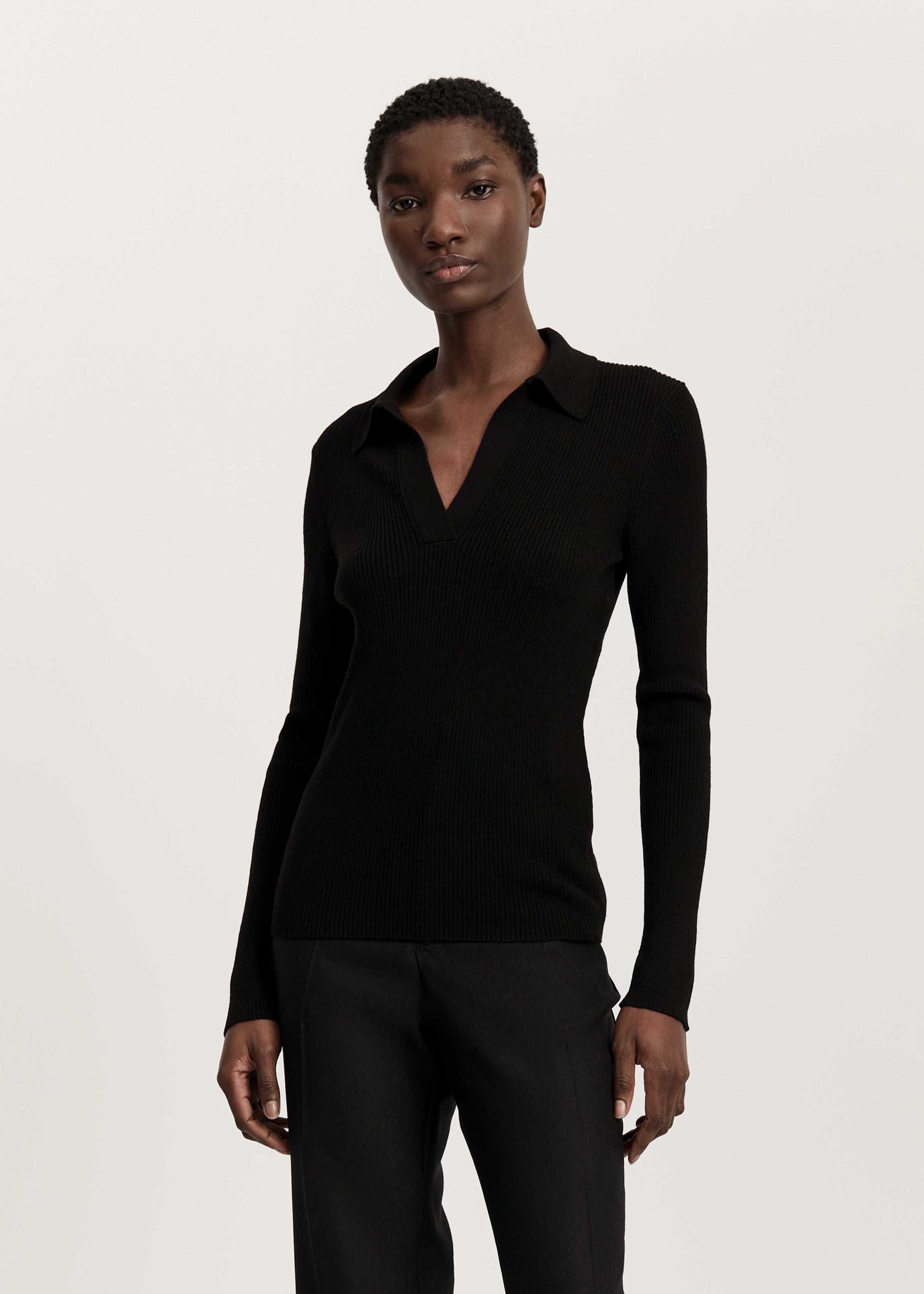 Noa polo blouse – pure merino wool | Black Blouse aiayu