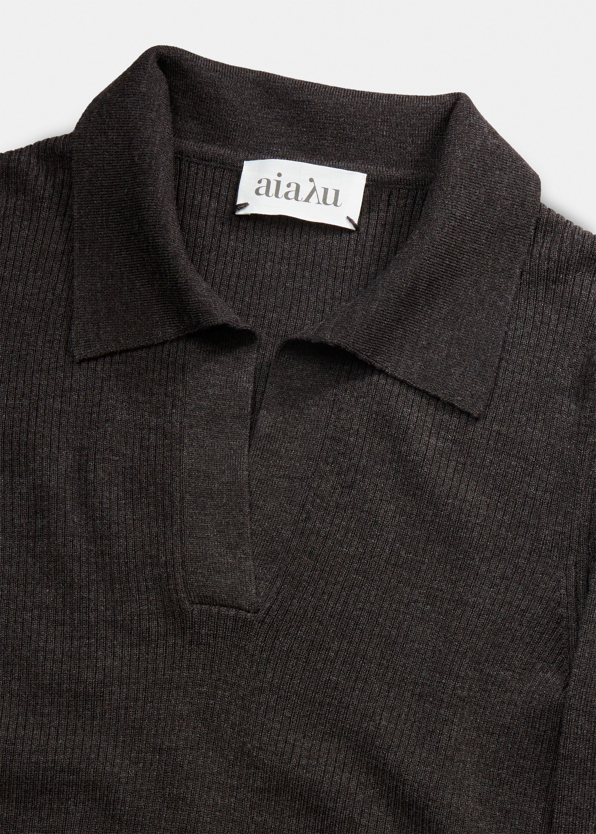 Noa wool polo blouse | Dark Brown Melange