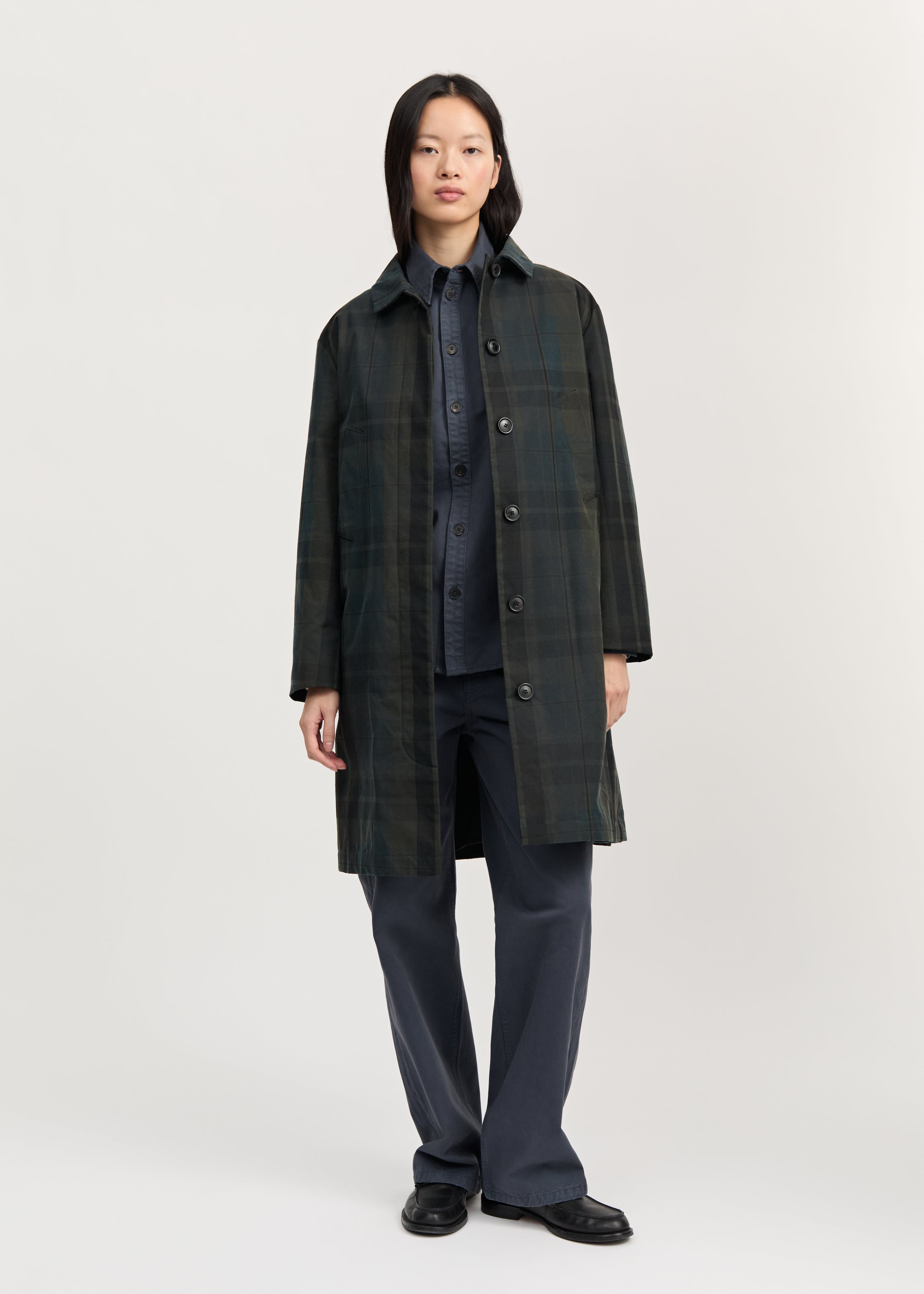 Noor coat check – oilskin silkwax | Foxleigh