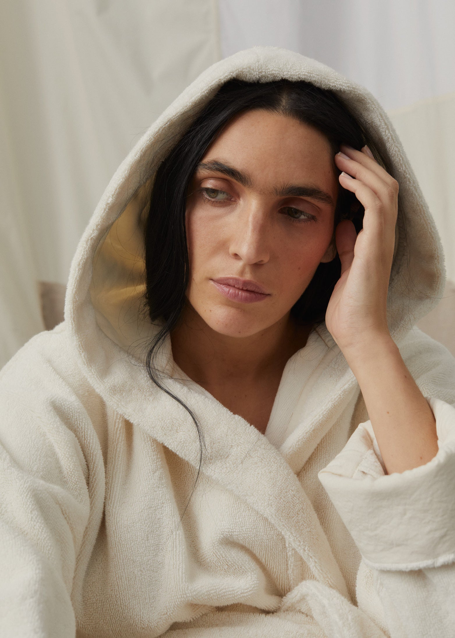 Hooded bathrobe terry | Pure Ecru